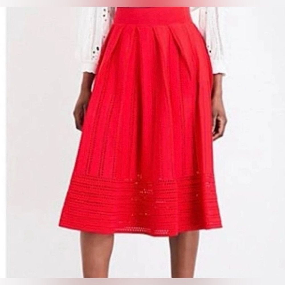 Maje Jubio Crochet Cut-Out Midi Red Skirt Size Small